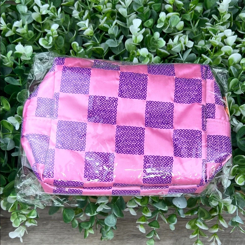 Ulta Beauty Pink and Purple Sequins Check Pattern Cosmetic Pouch Bag